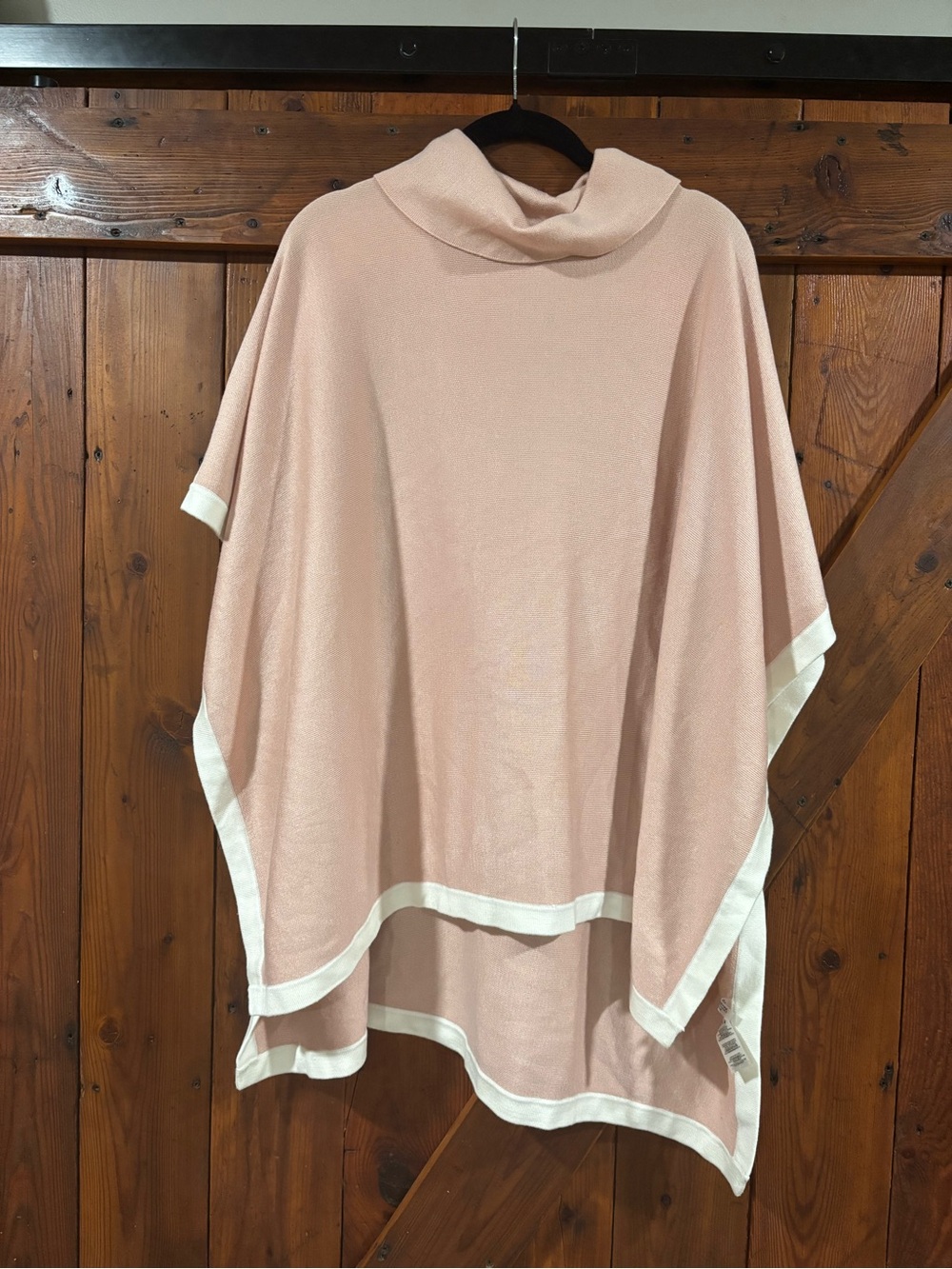 Calvin Klein Blush Pink Cowl-Neck Poncho with White Trim